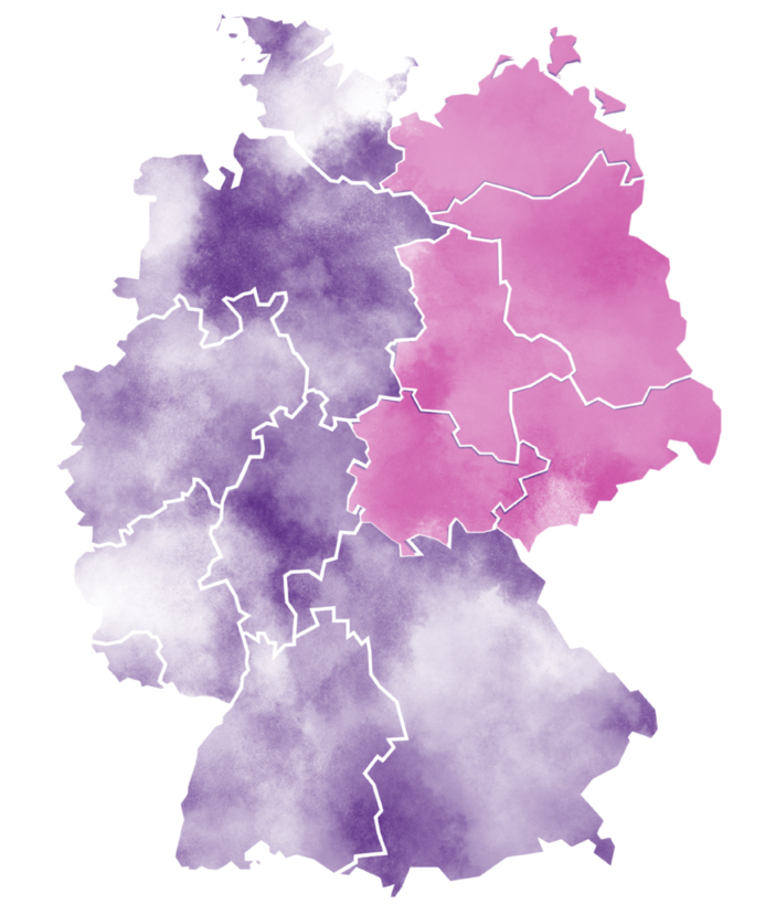 Deutschlandkarte: Die ostdeutschen Bundesländer sind pink eingefärbt